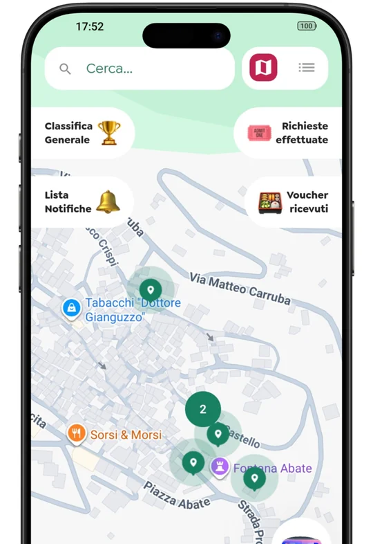 La mappa di Discovero con i punti di interesse attorno all'utente